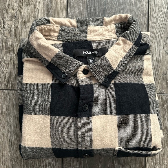 Nova Men Buffalo Plaid Flannel Shirt – Black & Tan – 100% Cotton – XL - Picture 9 of 10